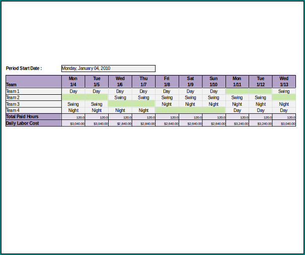 10 Hour Shift Schedule Template Sample