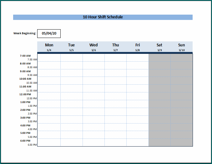 10 Hour Shift Schedule Template