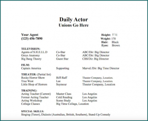 Acting Resume Template Sample