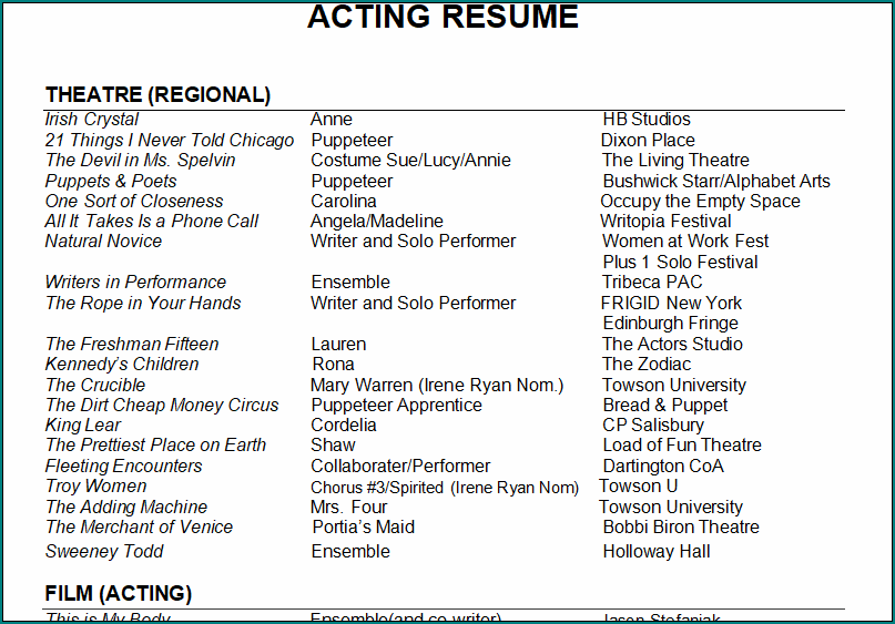 Acting Resume Template