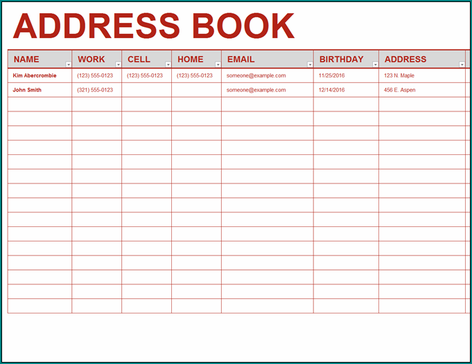 Address List Template Example