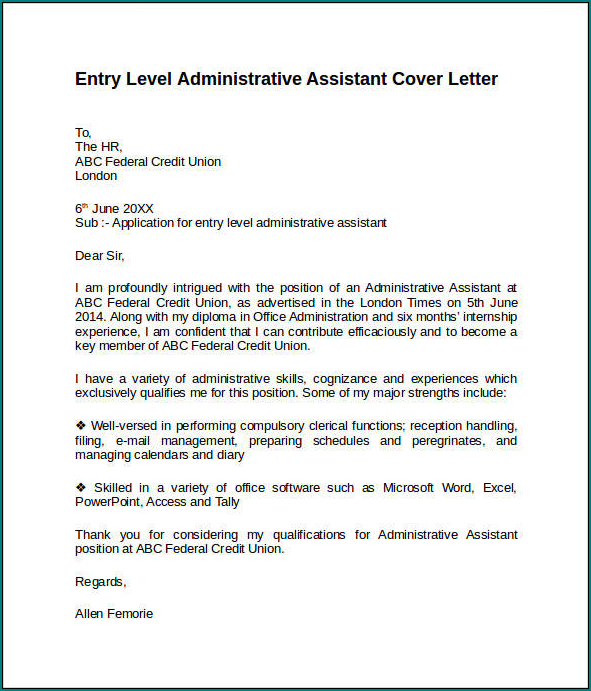 Administrative Assistant Cover Letter Template Example