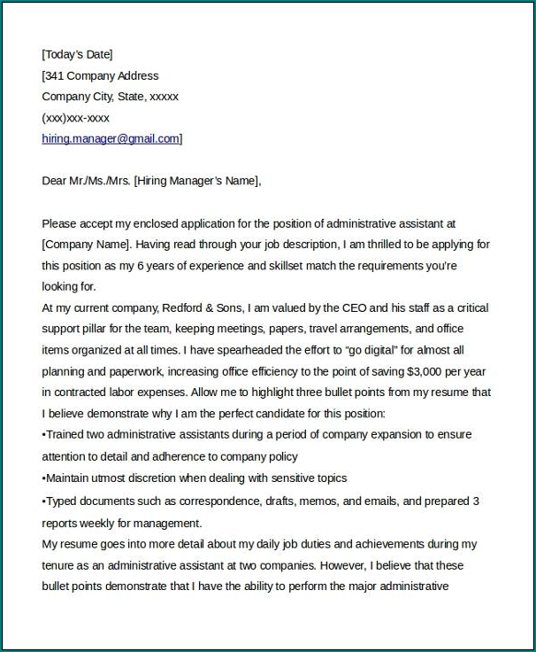 Administrative Assistant Cover Letter Template Sample
