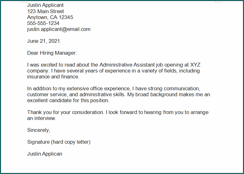 Administrative Assistant Cover Letter Template