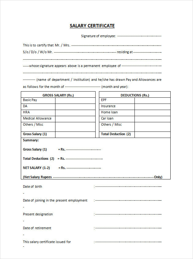 Annual Employee Salary Certificate Template Annual Employee Salary Certificate Template