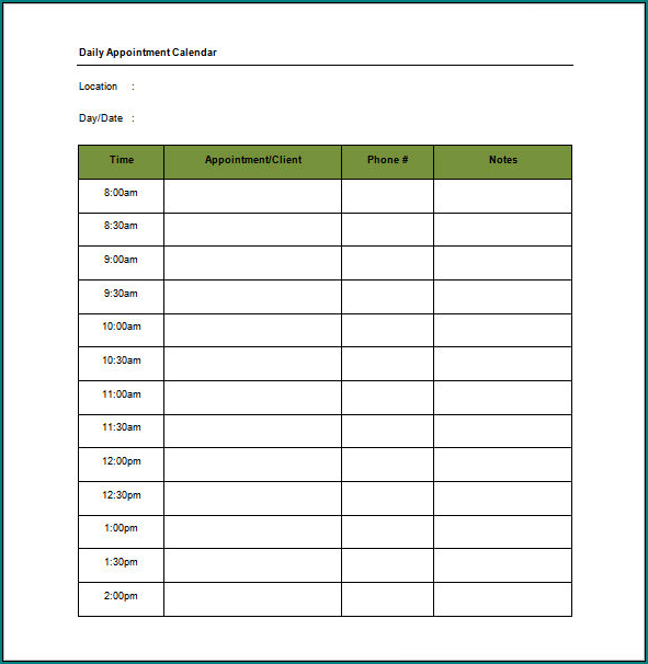 Appointment Schedule Template Example