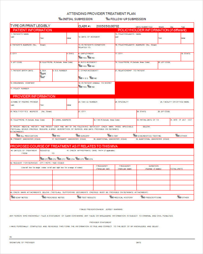 Attending Provider Treatment Plan Form Attending Provider Treatment Plan Form