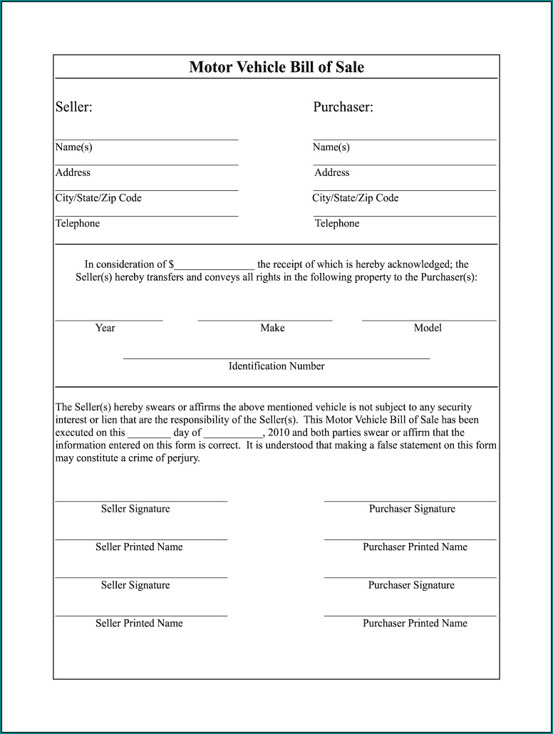 Automobile Bill Of Sale Sample