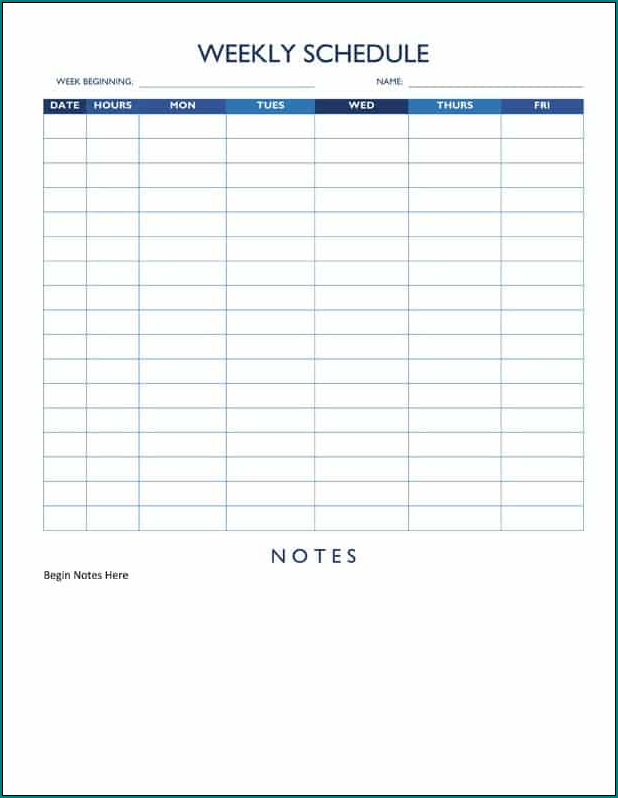 Availability Schedule Template Example