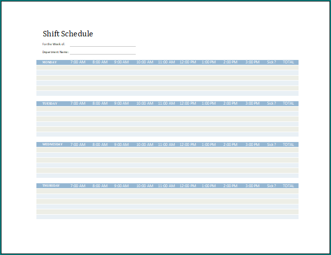 Availability Schedule Template