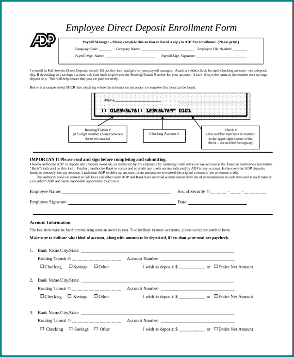 Bank Direct Deposit Form Example