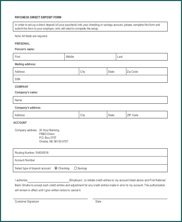 Bank Direct Deposit Form Sample