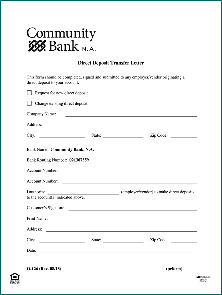 Bank Letter For Direct Deposit Example