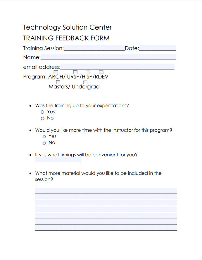 Basic Training Feedback Form Basic Training Feedback Form