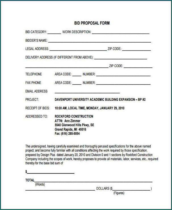 Bid Proposal Template Example