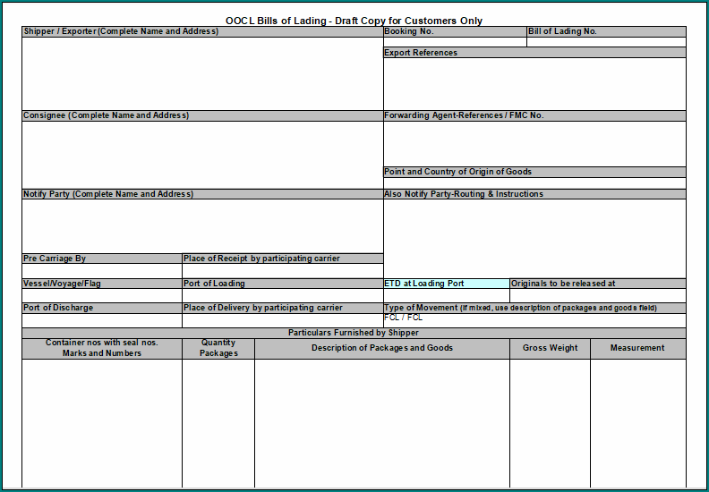 Bill Of Lading Form