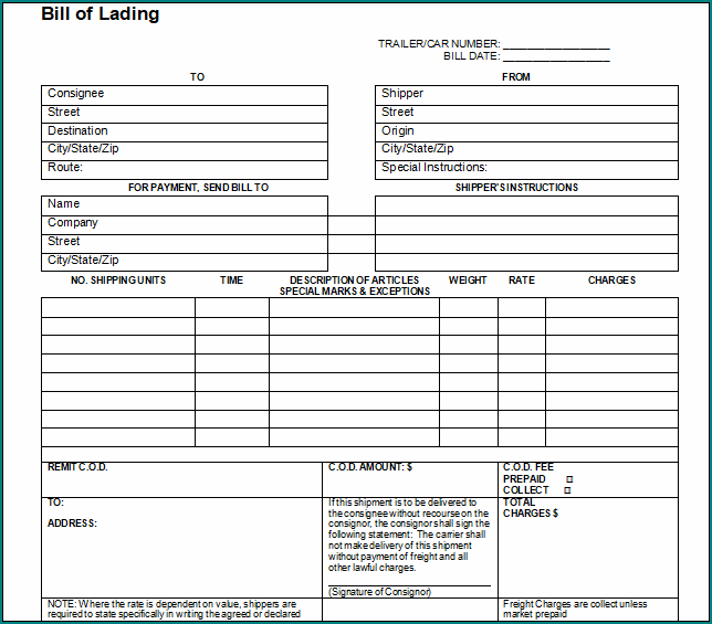 Bill Of Lading Template