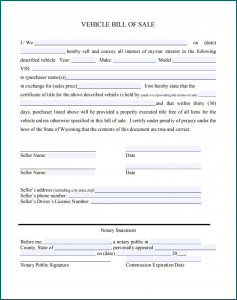 Bill Of Sale Template Example