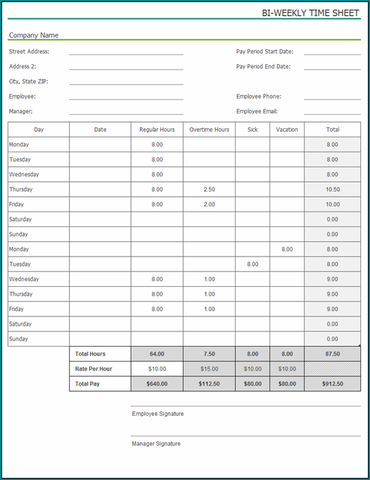 Biweekly Timesheet Template Example