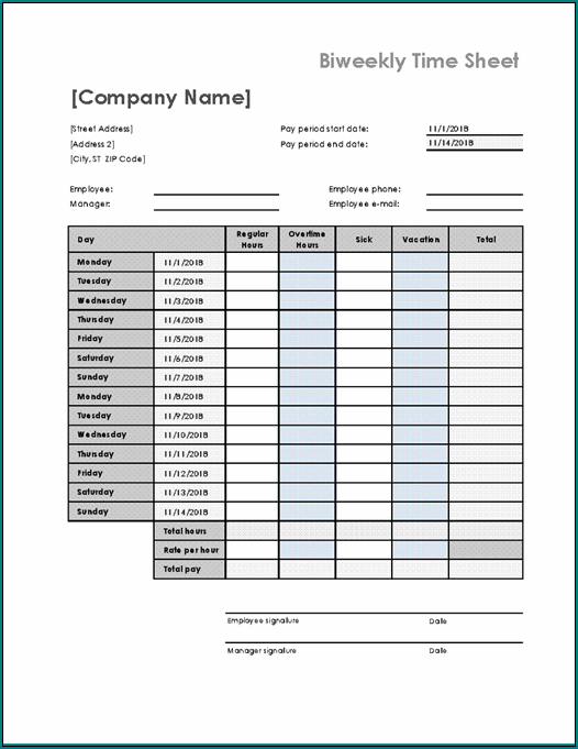 Biweekly Timesheet Template Sample