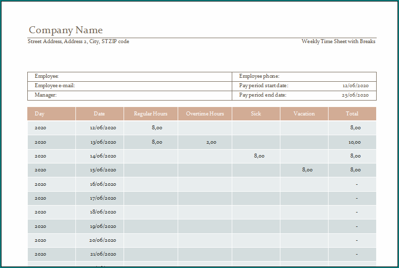 Biweekly Timesheet Template