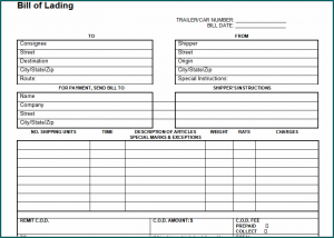 Blank Bill Of Lading Form