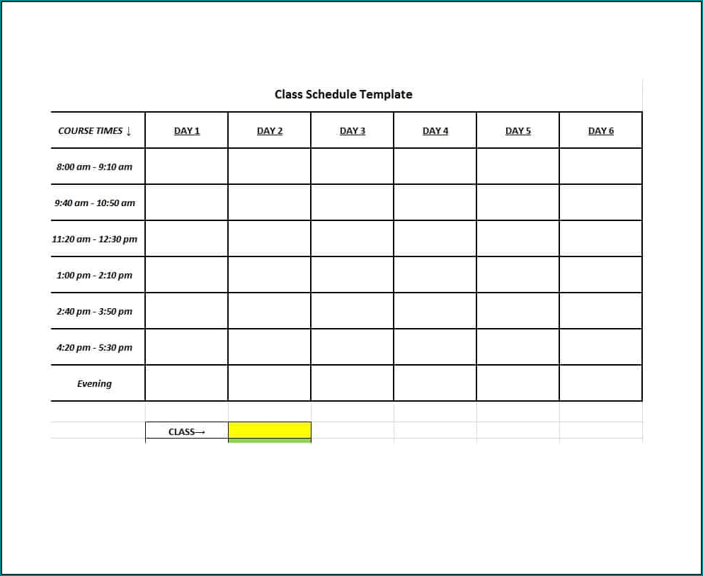 Blank Class Schedule Template Sample