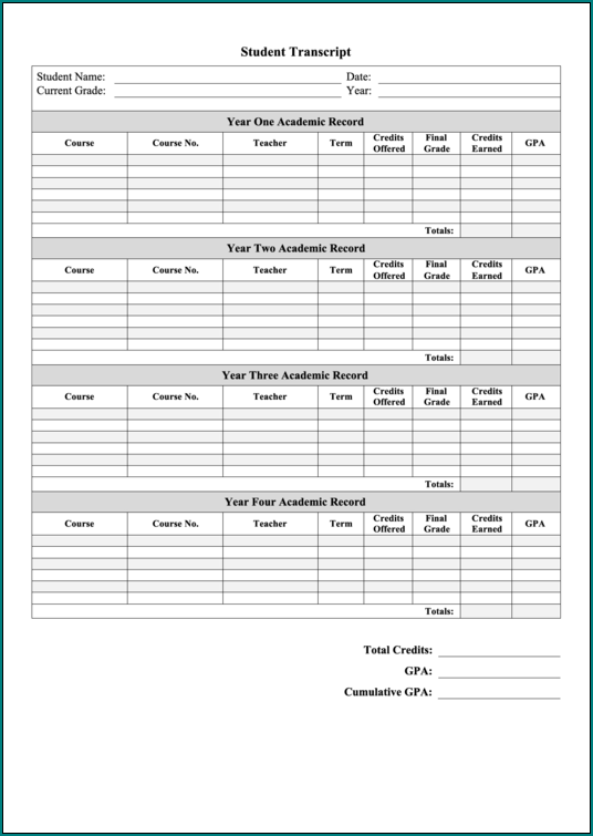 Blank Report Card Sample