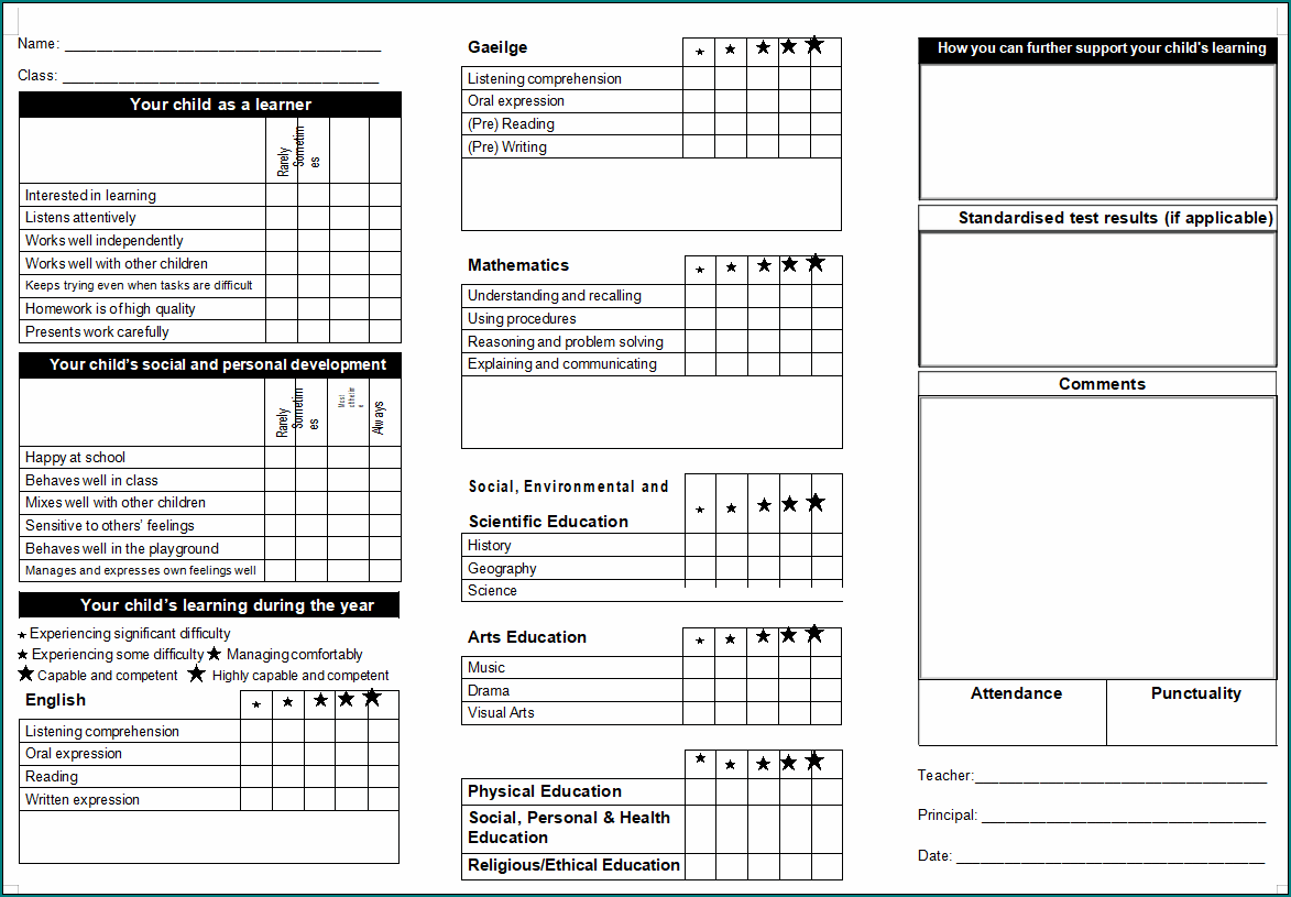 Blank Report Card