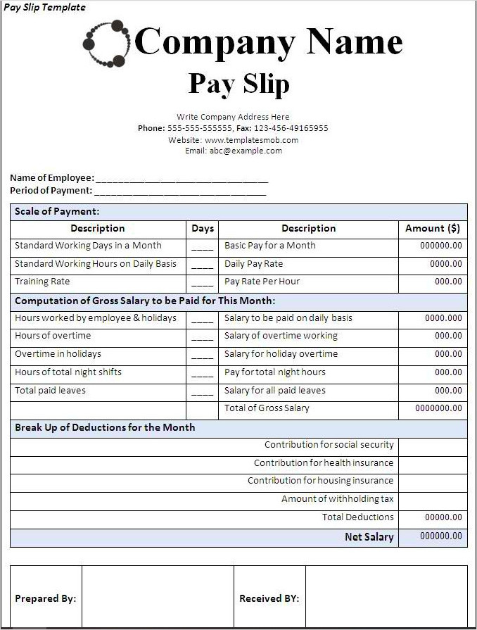 Blank Salary Slip Example Blank Salary Slip Example