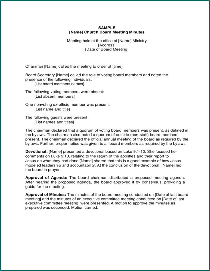 Board Meeting Minutes Template Example