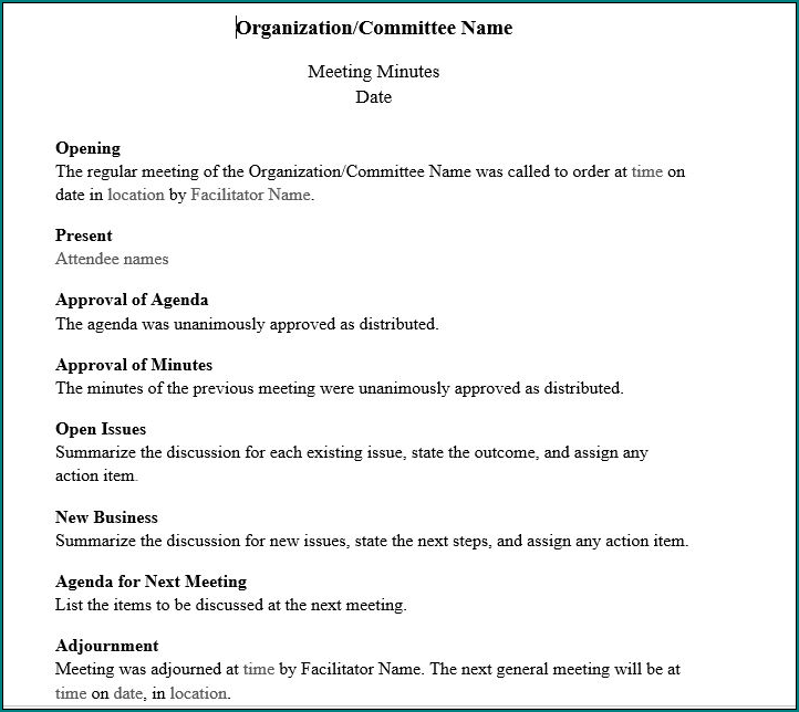 Board Meeting Minutes Template Sample