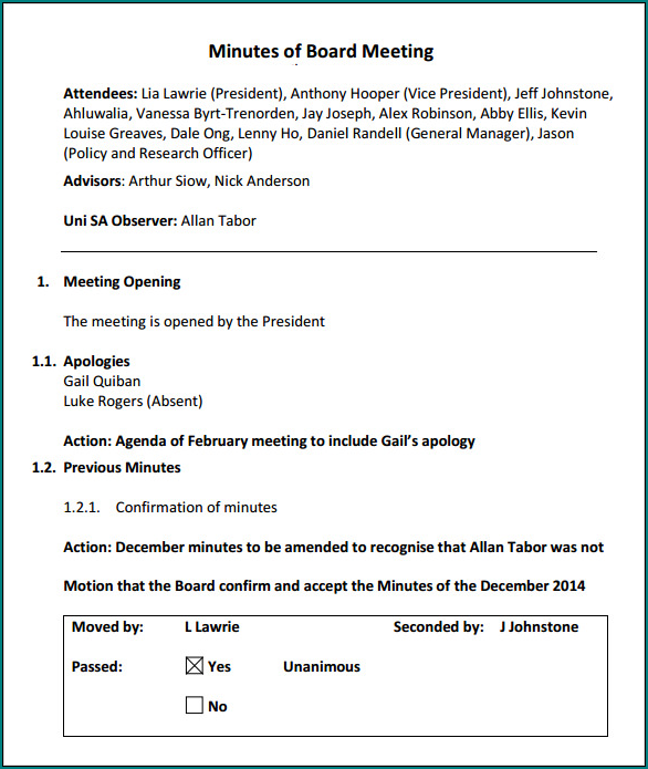 Board Meeting Minutes Template Word Sample