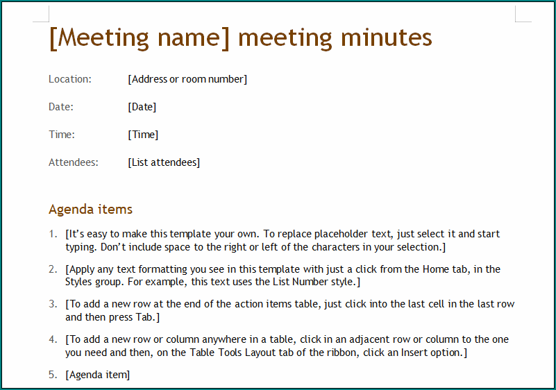 Board Meeting Minutes Template