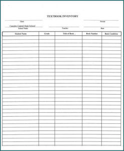 Book Inventory List Template Example