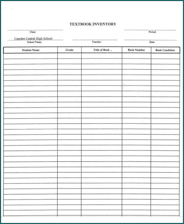 Book Inventory List Template Example