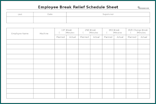 Break Schedule Template Example
