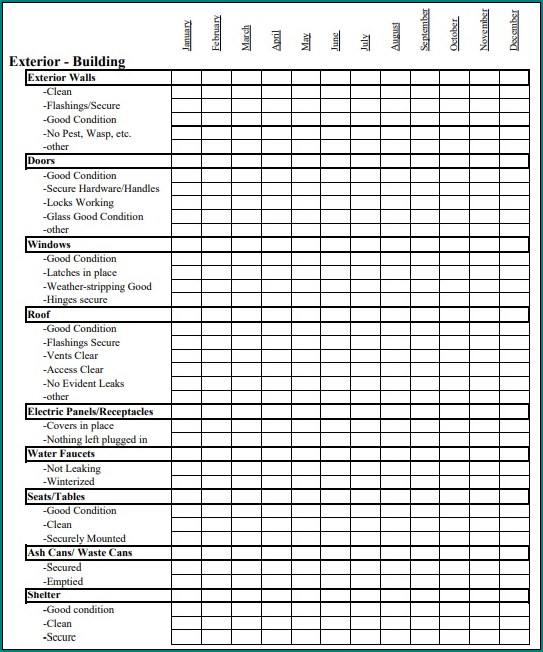 Building Maintenance Checklist Template Example