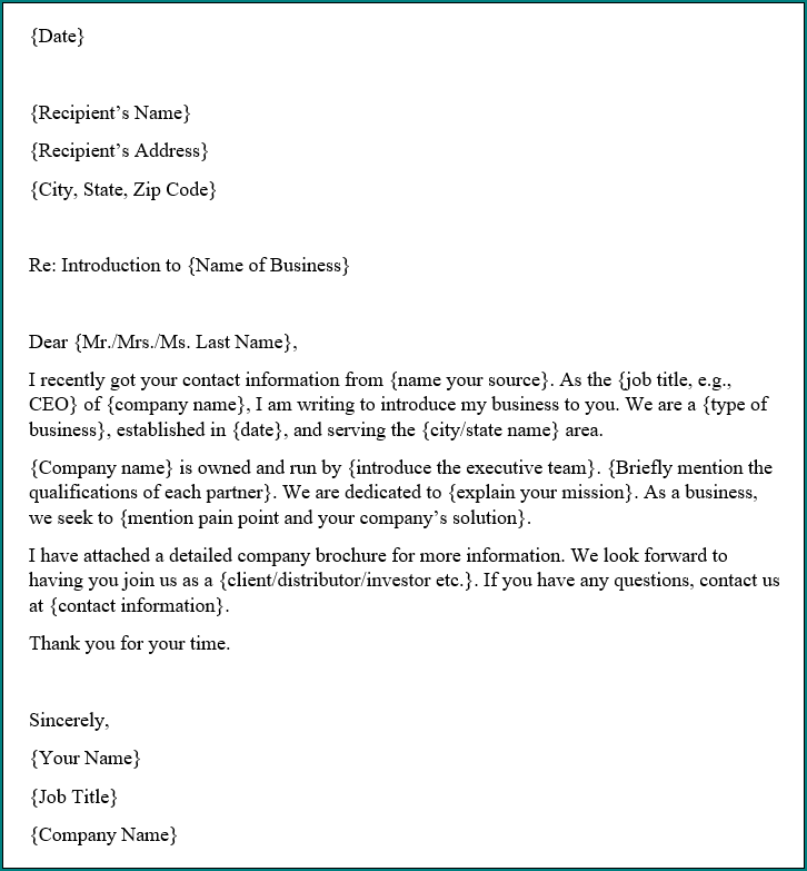 Business Introduction Letter Example