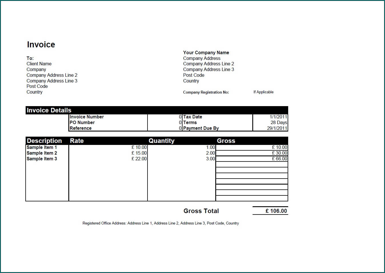 Business Invoice Template Example