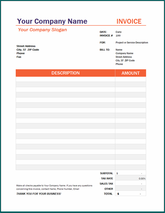 Business Invoice Template Sample