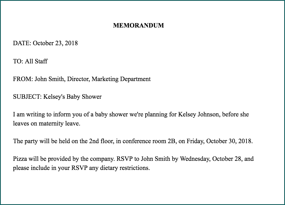 Business Memorandum Sample