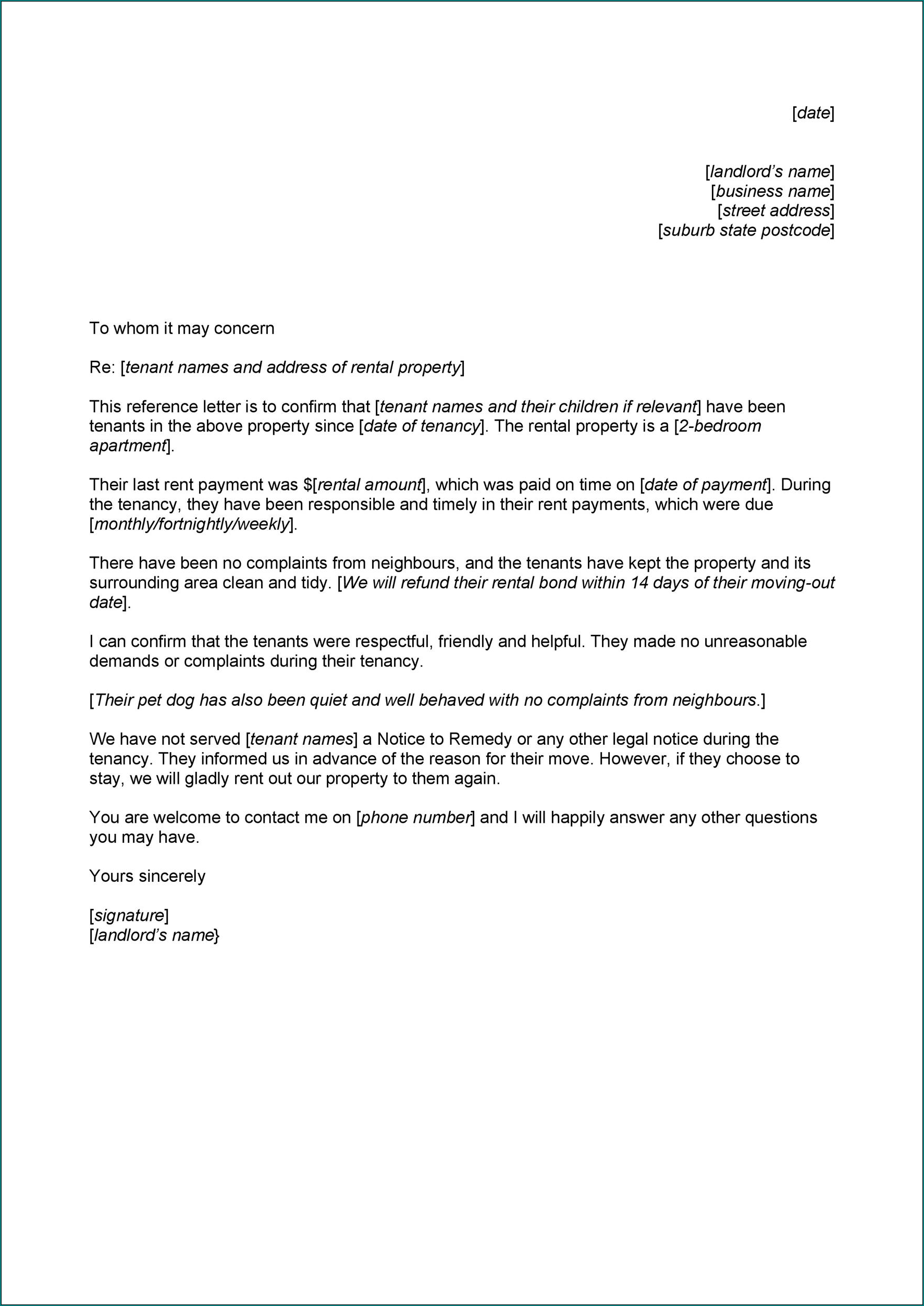 Business Recommendation Letter Template Example