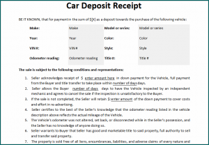 Car Deposit Receipt Template