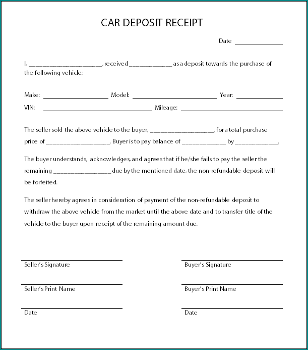 Car Deposit Receipt Template Sample
