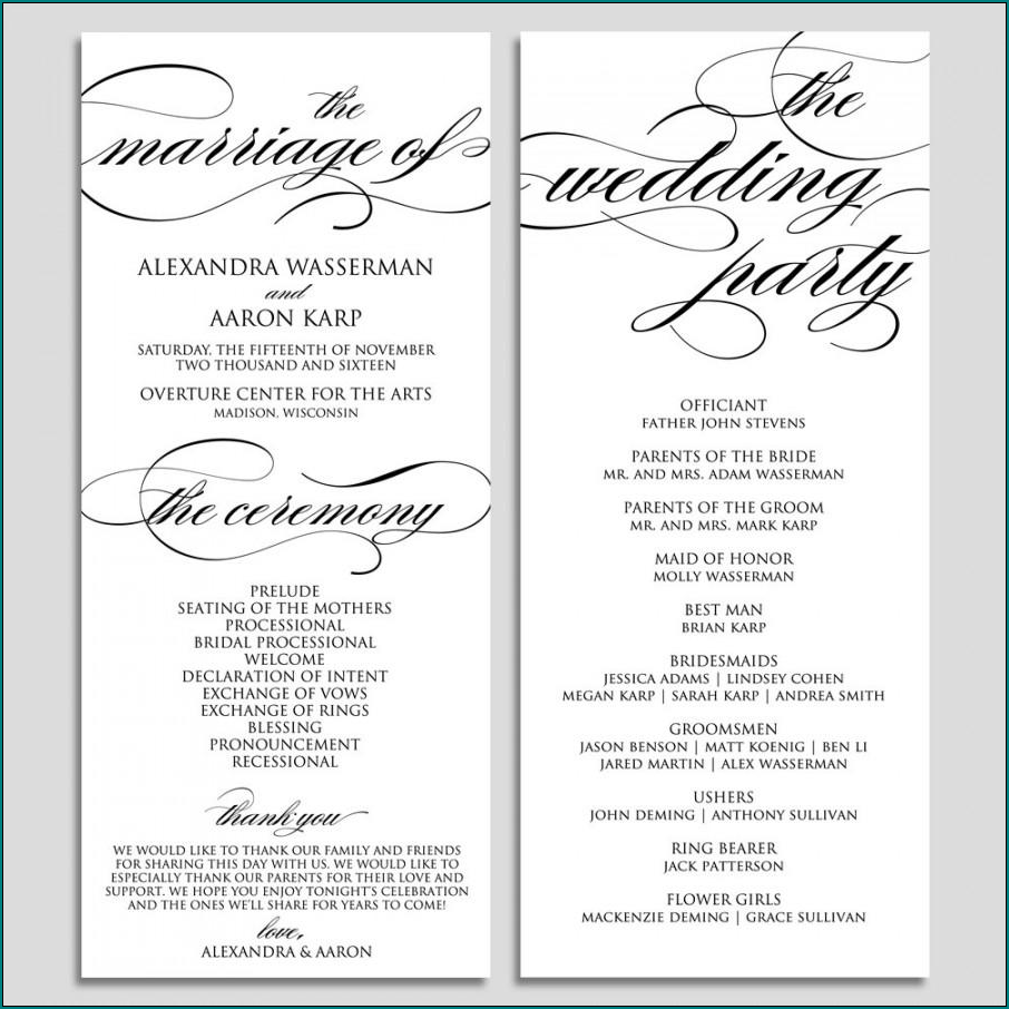 Ceremony Program Template Example