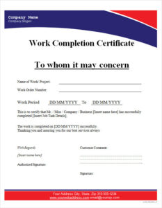 Certificate Completion Template Word