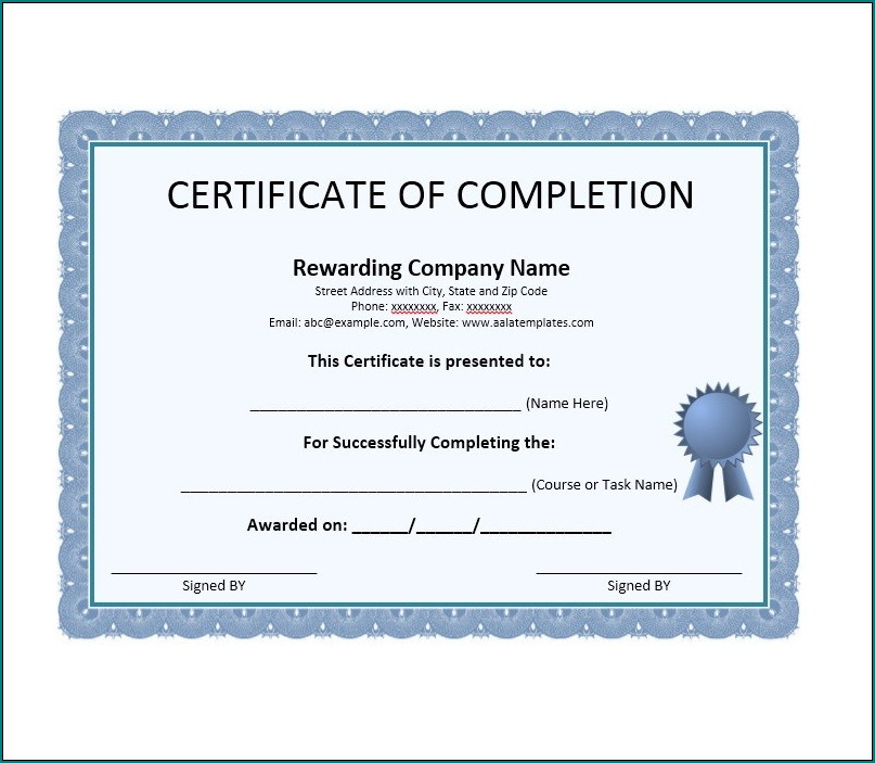 Certificate Of Accomplishment Template Example