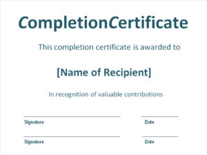 Certificate Of Completion Template Word Doc