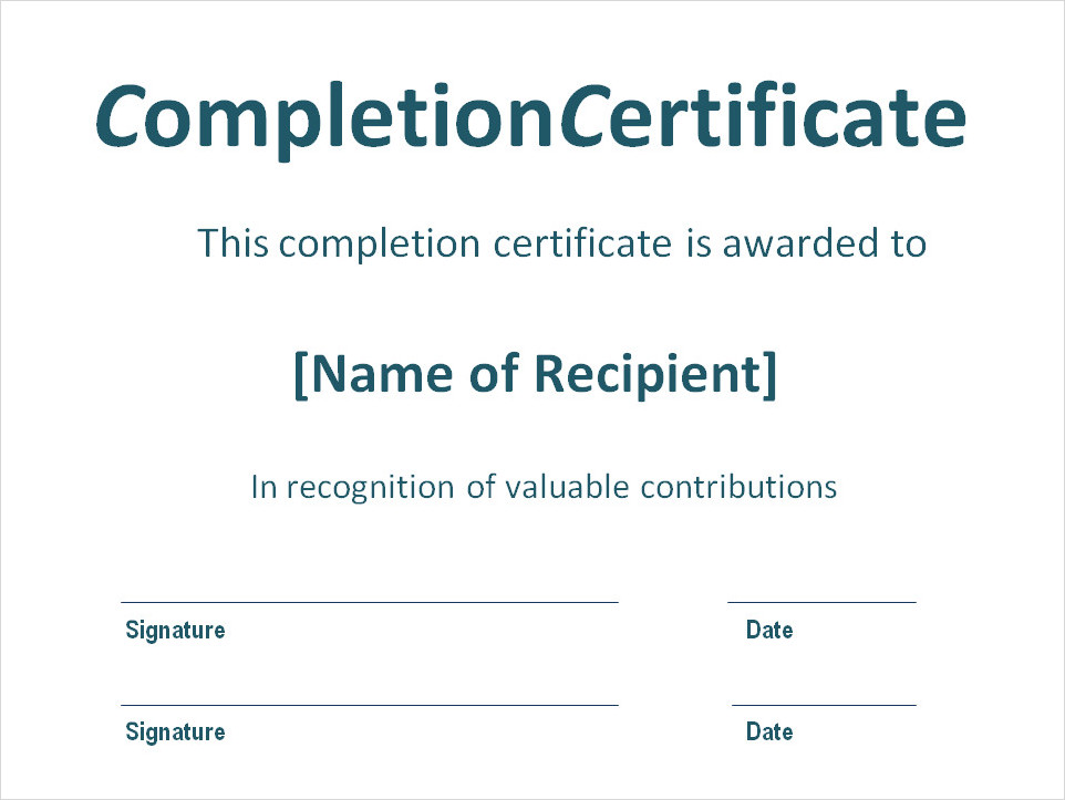 Certificate Of Completion Template Word Doc Certificate Of Completion Template Word Doc